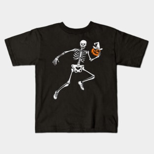 Skeletons playing pumpkin head basketball Kids T-Shirt